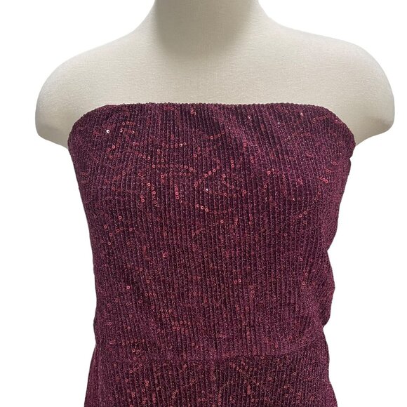 Wild Fable Strapless Sequin Jumpsuit Burgundy Sparkly Party Blingy Glam Sz L - Picture 8 of 10